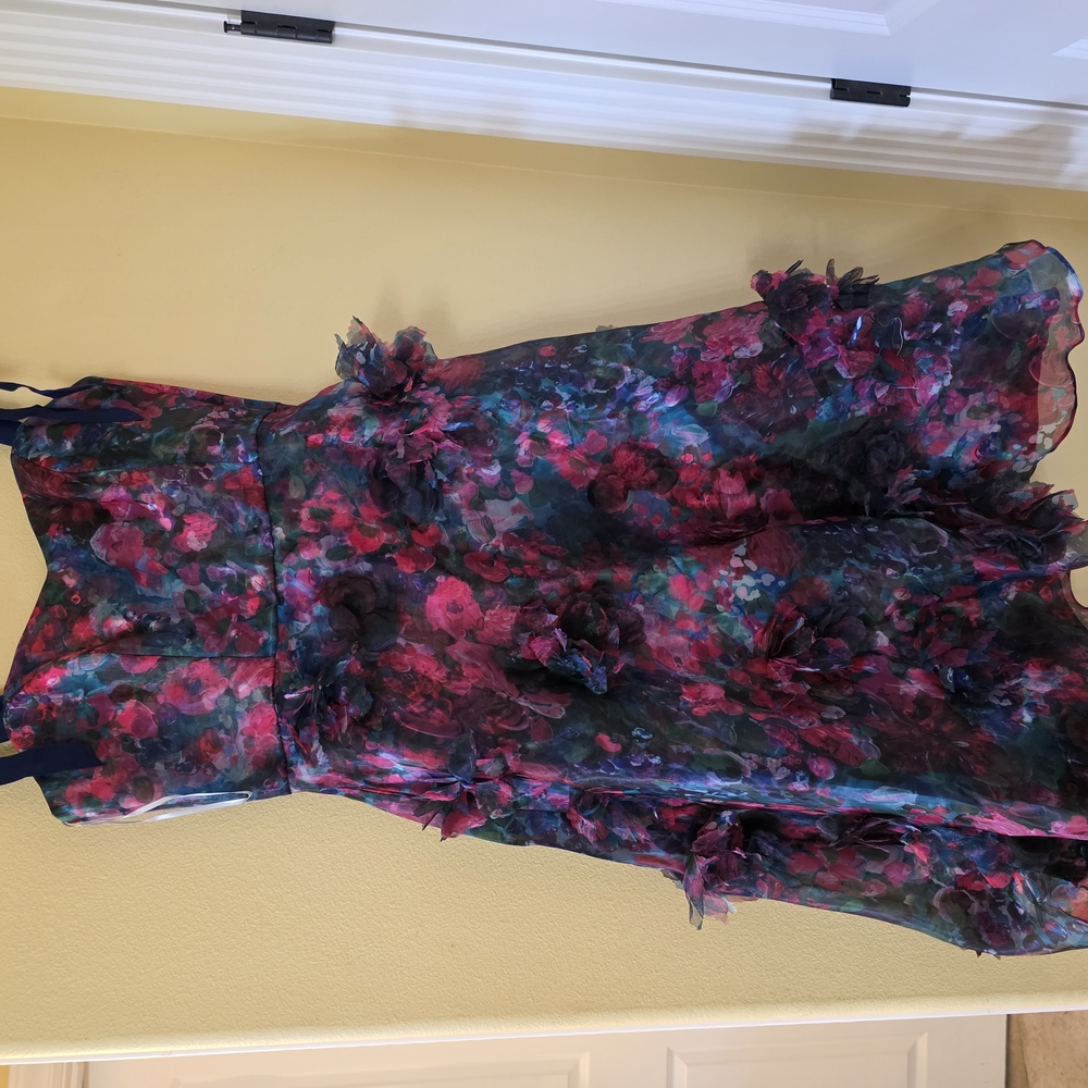 Blue and Purple Fit and Flare Midi Dress Sleeveless V-neck Wedding Guest